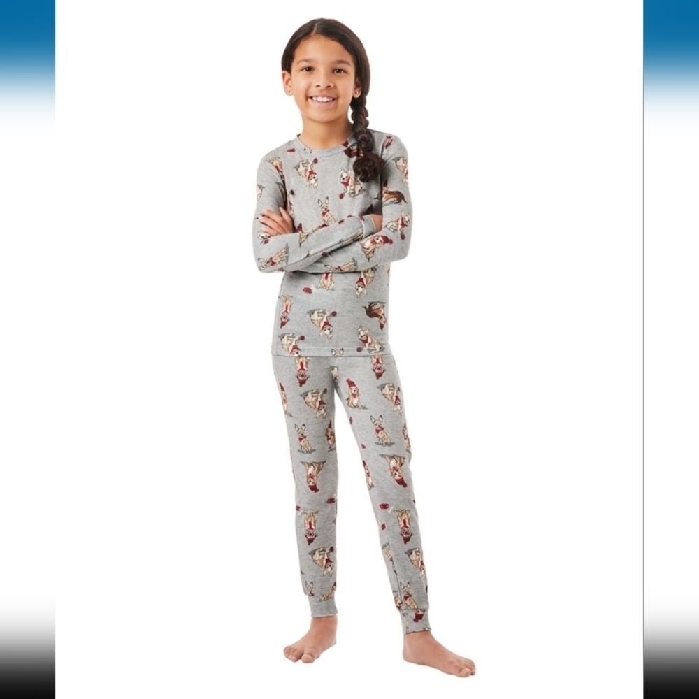 Member's Mark Christmas Kids 2-Piece Pajama Set. Unisex. Grey Dogs Print…